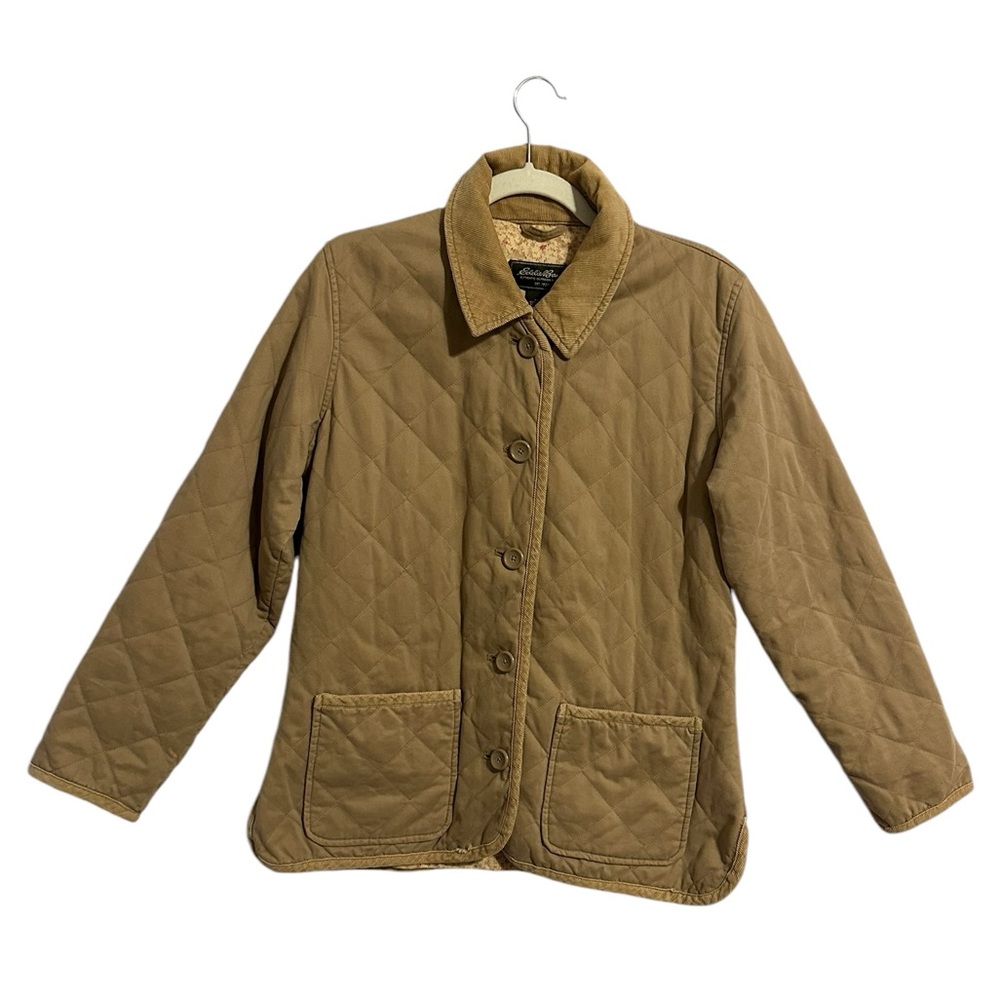 Eddie Bauer Womens Tan Corduroy Collar Quilted Chore Jacket Coat Size Medium